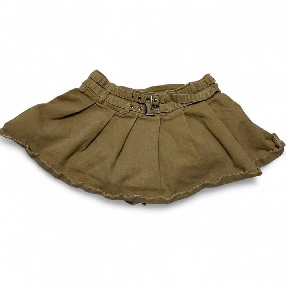 Windsor Khaki Denim Mini Belted Studded Pleated Skirt Size Medium